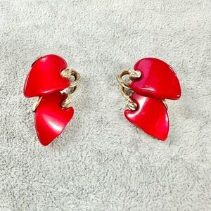 Vintage Claudette Red Thermoset Silver Tone Clip On Earrings